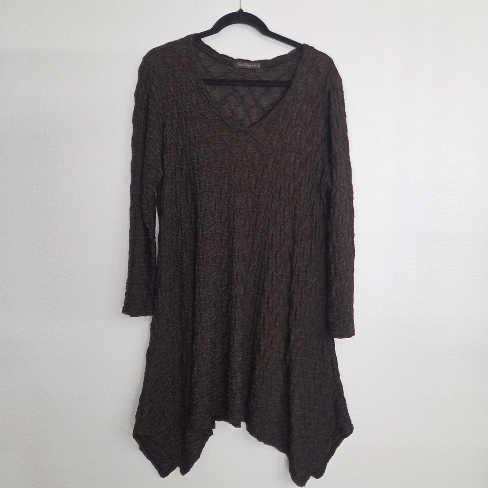 Cut Loose Size Xl Brown Grey Wave Geometric Asymmetric Long Sleeve Tunic Dress